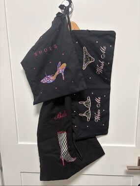 Trio -Black Travel Shoe/Boot and Lingerie Bags Set